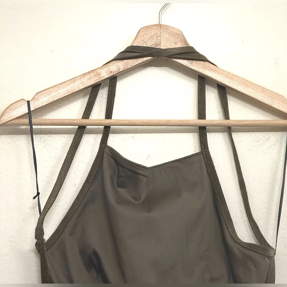 NWT Theory Lilita Suede Backless Halter Midi Dress Khaki Green Sz 4 - Picture 8 of 16
